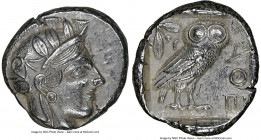 ATTICA. Athens. Ca. 440-404 BC. AR tetradrachm (23mm, 17.18 gm, 9h). NGC Choice AU 5/5 - 4/5. Mid-mass coinage issue. Head of Athena right, wearing ea...