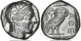 ATTICA. Athens. Ca. 440-404 BC. AR tetradrachm (22mm, 17.16 gm, 7h). NGC Choice AU 5/5 - 4/5. Mid-mass coinage issue. Head of Athena right, wearing ea...