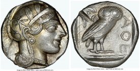 ATTICA. Athens. Ca. 440-404 BC. AR tetradrachm (24mm, 17.20 gm, 6h). NGC Choice AU 5/5 - 2/5, test cut. Mid-mass coinage issue. Head of Athena right, ...
