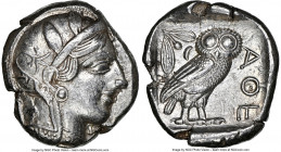 ATTICA. Athens. Ca. 440-404 BC. AR tetradrachm (24mm, 17.15 gm, 7h). NGC AU 5/5 - 4/5. Mid-mass coinage issue. Head of Athena right, wearing earring, ...