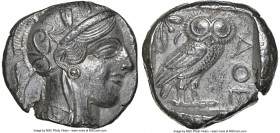 ATTICA. Athens. Ca. 440-404 BC. AR tetradrachm (23mm, 17.17 gm, 1h). NGC AU 5/5 - 3/5. Mid-mass coinage issue. Head of Athena right, wearing earring, ...