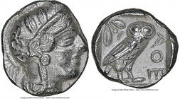 ATTICA. Athens. Ca. 440-404 BC. AR tetradrachm (24mm, 17.14 gm, 9h). NGC AU 5/5 - 3/5. Mid-mass coinage issue. Head of Athena right, wearing earring, ...