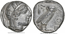 ATTICA. Athens. Ca. 440-404 BC. AR tetradrachm (23mm, 17.19 gm, 8h). NGC AU 4/5 - 4/5. Mid-mass coinage issue. Head of Athena right, wearing earring, ...