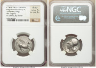 CORINTHIA. Corinth. Ca. 400-380 BC. AR stater (24mm, 7.98 gm, 1h). NGC Choice XF 5/5 - 2/5. Pegasus with pointed wing flying right; Ϙ below / Head of ...