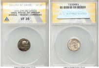 IONIA. Priene. Ca. 290-250 BC. AR drachm (16mm, 9h). ANACS VF 35. Hegesias, magistrate. Head of Athena to right, wearing crested Attic helmet / ΠPIH /...