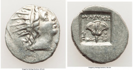 CARIAN ISLANDS. Rhodes. Ca. 88-84 BC. AR drachm (15mm, 2.50 gm, 1h). Choice XF. Plinthophoric standard, Thrasymedes, magistrate. Radiate head of Helio...