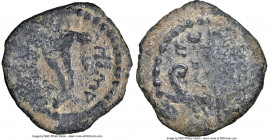 JUDAEA. Herodians. Herod Archelaus (4 BC-AD 6). AE 2 prutot (19mm, 12h). NGC Fine. Jerusalem. ΗΕΡWΔΗC, double cornucopia, grapes on either side / ЄΘΝΑ...