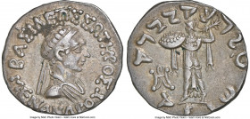 INDO-GREEK KINGDOMS. Bactria. Menander I Soter (ca. 155-130 BC). AR Indic drachm (16mm, 12h). NGC XF. Uncertain mint in the Paropamisadai or Gandhara....