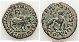 INDO-SCYTHIAN KINGDOM. Azes I/II (ca. 58-12 BC). AE hexachalkon or tetradrachm (27mm, 13.51 gm, 1h). Fine, bronze disease. Uncertain mint in western G...