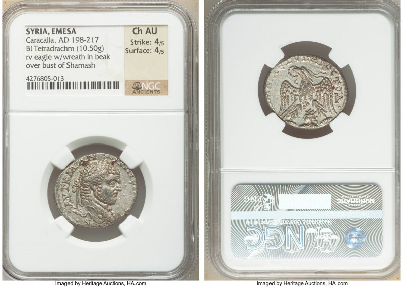 SYRIA. Emesa. Caracalla (AD 198-217). BI tetradrachm (26mm, 10.50 gm, 12h). NGC ...