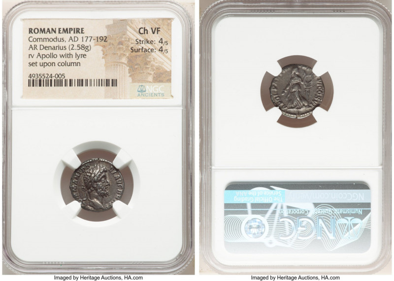 Commodus (AD 177-192). AR denarius (16mm, 2.58 gm, 6h). NGC Choice VF 4/5 - 4/5....