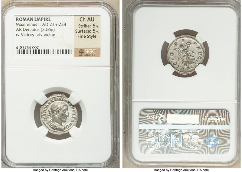 Maximinus I (AD 235-238). AR denarius (20mm, 2.66 gm, 5h). NGC Choice AU 5/5 - 5...