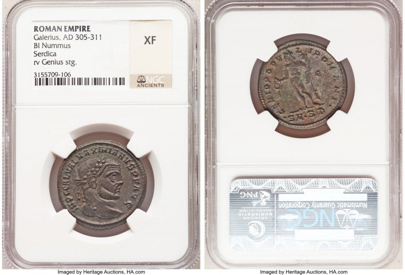 Galerius, as Augustus (AD 305-311). AE follis or BI nummus (27mm, 5h). NGC XF. S...