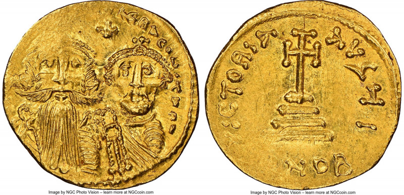 Heraclius (AD 610-641), with Heraclius Constantine. AV solidus (20mm, 4.47 gm, 6...