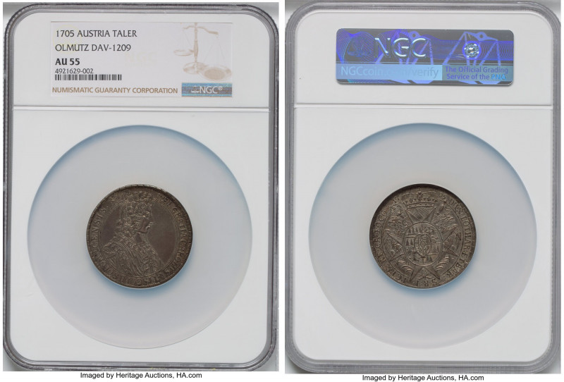 Olmutz. Karl III Josef Taler 1705 AU55 NGC, Kremsier mint, KM372, Dav-1209. Hous...