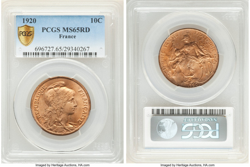 Republic 10 Centimes 1920 MS65 Red PCGS, Paris mint, KM843.

HID09801242017
...