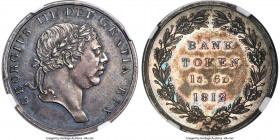 George III Proof Bank Token of 18 Pence (1 Shilling 6 Pence) 1812 PR63 NGC, KM-Tn3, ESC-2117 (prev. ESC-975). Bare head type. Slate gray with teal and...