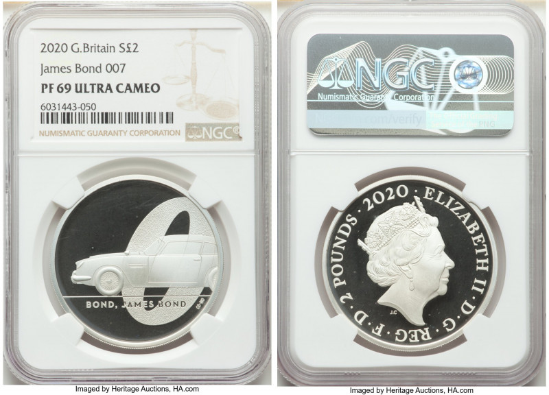 Elizabeth II Pair of Certified silver Proof "James Bond" 2 Pounds 2020 NGC, 1) "...