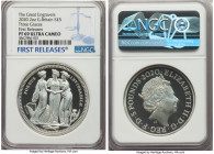 Elizabeth II silver Proof "Three Graces" 5 Pounds (2 oz) 2020 PR69 Ultra Cameo NGC, KM-Unl. Mintage: 3,500. Great Engravers Series. First Release. 
...