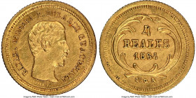 Republic gold 4 Reales 1864-R MS63 NGC, KM135. Three year type. 

HID09801242017

© 2022 Heritage Auctions | All Rights Reserved