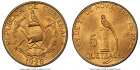 Republic gold 5 Quetzales 1926-(P) MS64+ PCGS, Philadelphia mint, KM244.

HID09801242017

© 2022 Heritage Auctions | All Rights Reserved