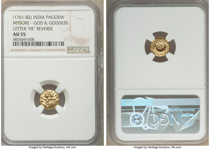 Mysore. Haidar Ali gold Pagoda ND (1761-1782) AU55 NGC, Uncertain mint, KM15. Le...