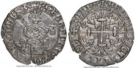 Naples & Sicily. Robert I d'Anjou Gigliato ND (1309-1343) AU55 NGC, MIR-28. 28mm. 3.89gm. ROBERT DEI GRA IERL' ET SICIL' REX Crowned king seated facin...