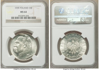 Republic 10 Zlotych 1939-(w) MS64 NGC, Warsaw mint, KM-Y29. Last year of type. Whirling surface luster devoid of any tone. 

HID09801242017

© 202...