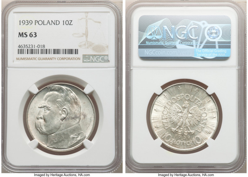 Republic 10 Zlotych 1939-(w) MS63 NGC, Warsaw mint, KM-Y29.

HID09801242017
...