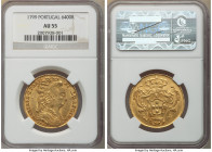 Maria I gold 4 Escudos (6400 Reis or Peça) 1799 AU55 NGC, Lisbon mint, KM299, Fr-116. 

HID09801242017

© 2022 Heritage Auctions | All Rights Rese...