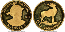 Sobhuza II gold Proof "75th Anniversary Birth of King" 50 Emalangeni 1975 PR67 Ultra Cameo NGC, KM26. Mintage: 3,262. AGW 0.1247 oz. 

HID0980124201...