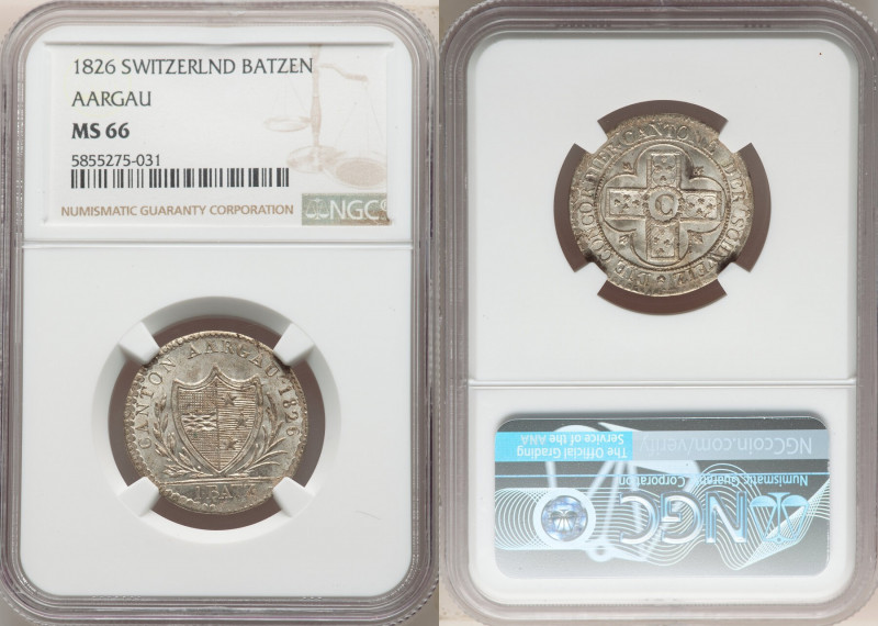 Aargau. Canton Batzen 1826 MS66 NGC, KM22. Lightly toned lustrous gem. 

HID09...