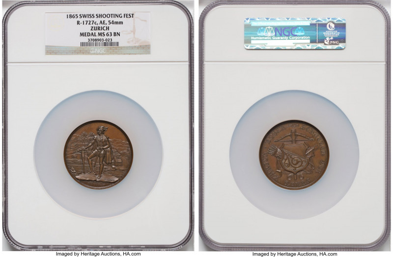 Confederation bronze "Zurich Shooting Festival" Medal 1865 MS63 Brown NGC, Richt...