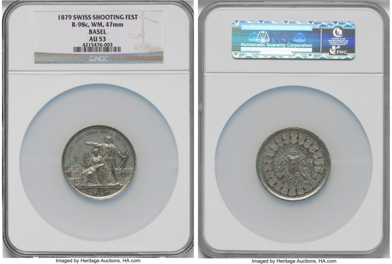 Confederation white metal "Basel Shooting Festival" Medal 1879 AU53 NGC, Richter...