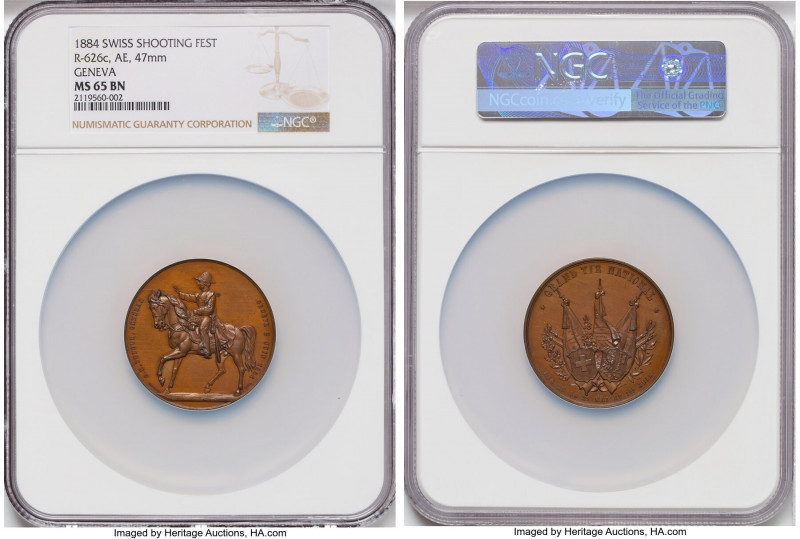 Confederation bronze "Geneva Shooting Festival" Medal 1884 MS65 Brown NGC, Richt...