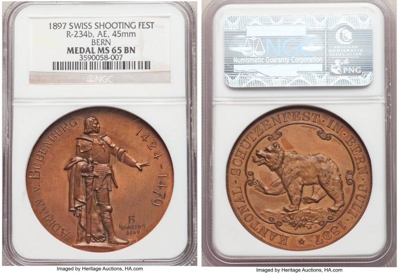 Confederation bronze "Bern Shooting Festival" Medal 1897 MS65 Brown NGC, Richter...