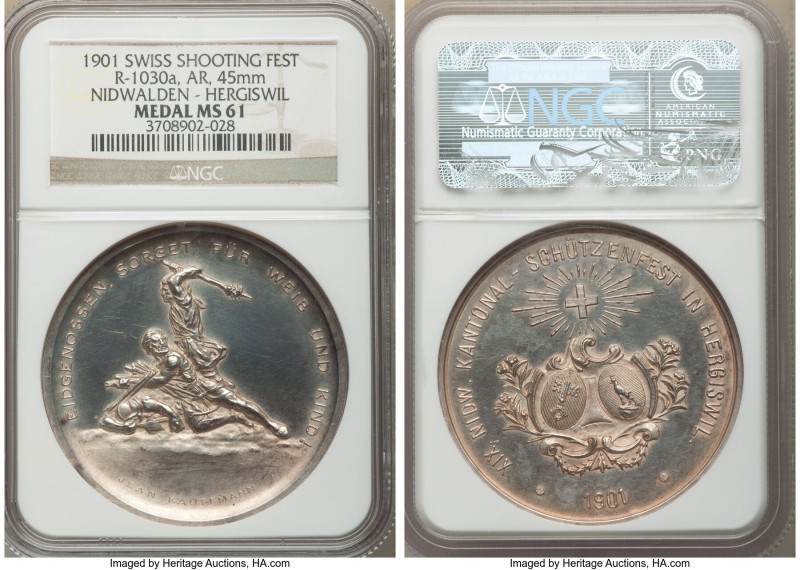 Confederation silver "Nidwalden - Hergiswil Shooting Festival" Medal 1901 MS61 N...