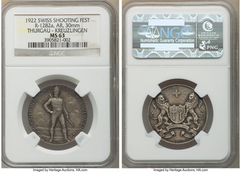 Confederation silver "Thurgau - Kreuzlingen Shooting Festival" Medal 1922 MS63 N...