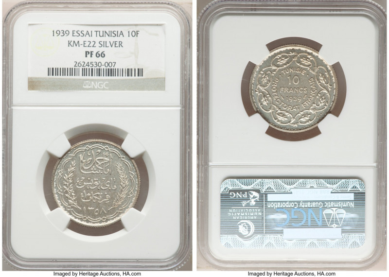 Ahmad Pasha Bey Proof Essai 10 Francs AH 1358 (1939) PR66 NGC, KM-E22. 

HID09...