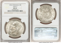 Republic 5 Bolivares 1936-(p) MS65 NGC, Philadelphia mint, KM-Y24.2. High "3" variety. 

HID09801242017

© 2022 Heritage Auctions | All Rights Res...
