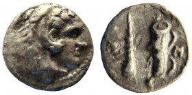 Kings of Macedon. Alexander III the Great, 336-323 BC. AR Obol. Babylon mint. Lifetime issue.