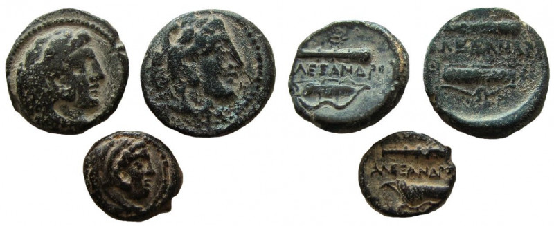 Kings of Macedon. Alexander III the Great, 336-323 BC.
Lot of 3 coins.
Very fi...