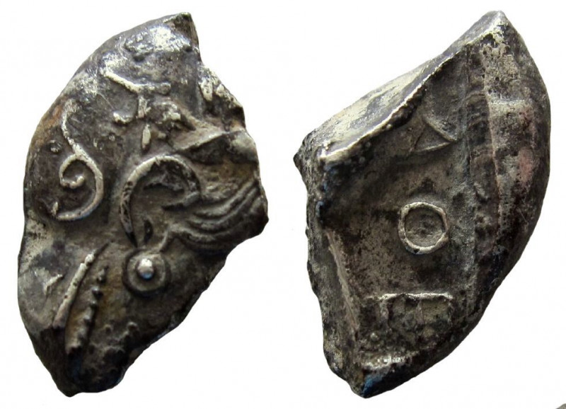 Attica. Athens. AR Cut Tetradrachm Fragment. 

Circa 454-404 BC.
Obverse: Hea...
