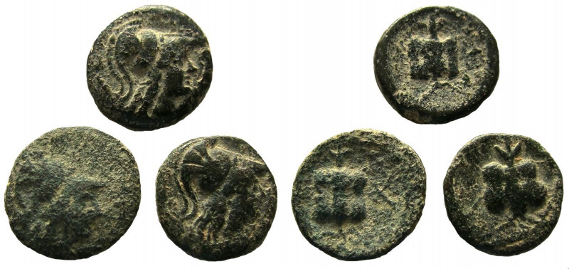 Pamphilia. Side. AE 15 mm. 1st Century BC. Lot of 3 coins.

Obverse: Helmeted ...