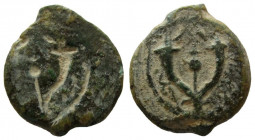 Judean Kingdom. John Hyrcanus I, 134 - 104 BC. AE Prutah. Brockage.