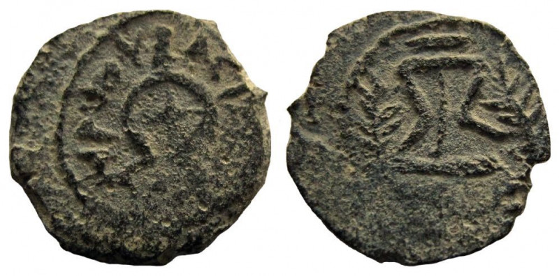 Judaea. Herod the Great, 40-4 BC. AE 2 Prutot.

Obverse: X surrounded by open ...