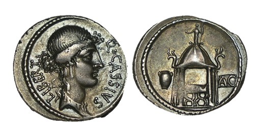 CASSIA. Denario. Q. Cassius Longinus. Roma. A/ Cabeza velada de Vesta a dcha. Ly...