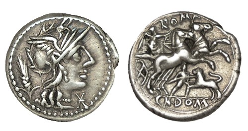 DOMITIA. Denario. Cn. Domitius Ahenobarbus. Roma. CD-543, SI-14. Buen centraje. ...