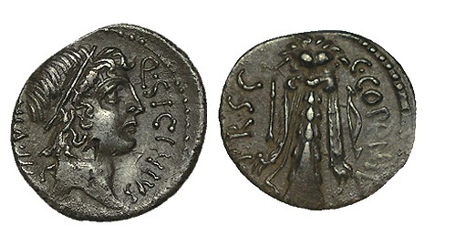 SICINIA. Denario. Q. Sicinius y C. Coponius. Roma. A/ Cabeza diademada de Apolo ...