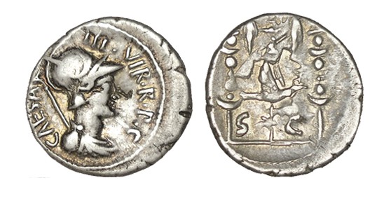 AUGUSTO (JULIA). Denario. Lugdunum. A/ Cabeza de Marte a dcha. Ly.: CAESAR III V...